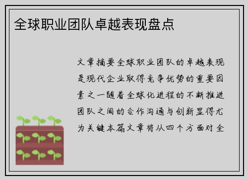全球职业团队卓越表现盘点